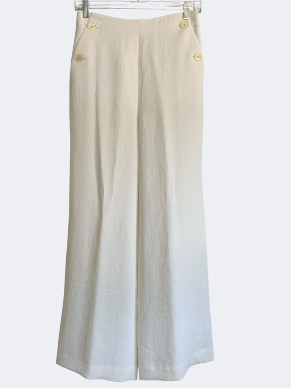 J Crew Ivory Sailor Button Flat Front High Waist Dress Pants NWOT SZ 2